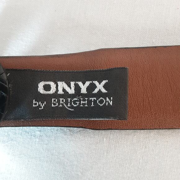 Brighton Onyx Black Full Grain Leather Belt 32 Waist Distressed Hardware - Picture 8 of 12